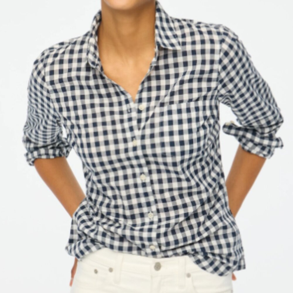 J CREW Women's Blue Gingham Classic-fit boy shirt